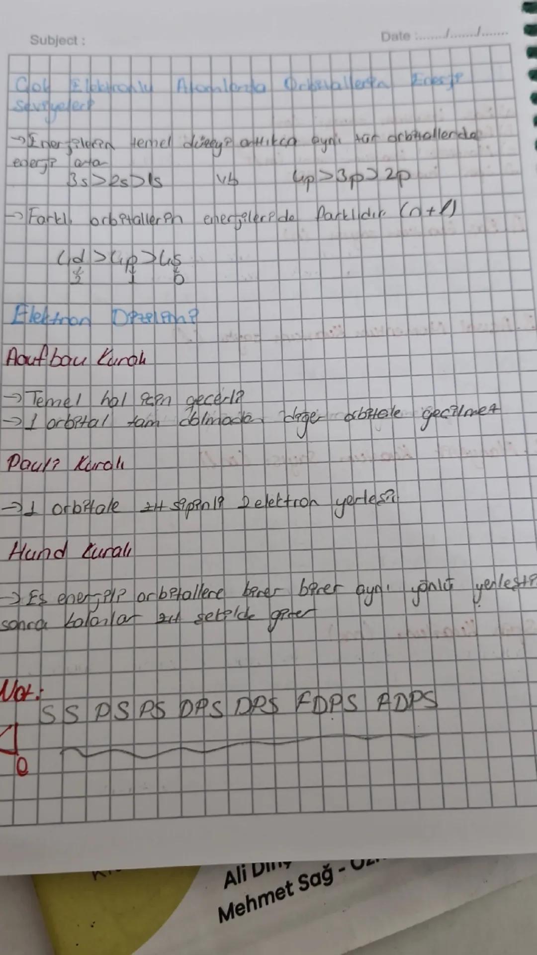 c) Manyetik
Subject:
Kuantum Sayıları
a) Bas kuantum
6) Agisal momentum
buartum sayısı (m/s)
sayisi
m
kuantum
sayısı
2 Spin
kuantum sayısı
(