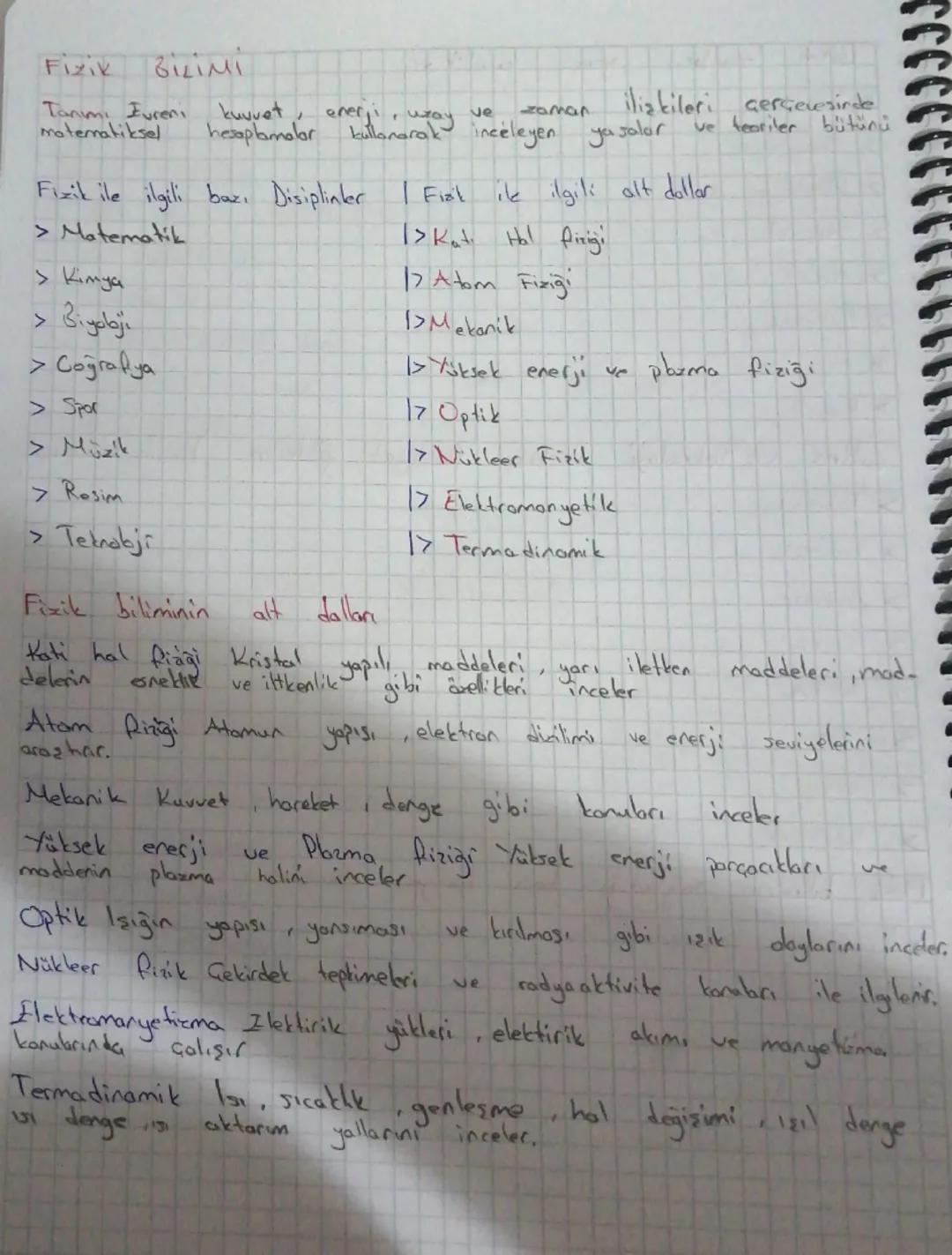 # Fizik BİLİMİ
Tanımı Evreni kuvvet, enerji, uzay ve zaman ilişkileri çerçevesinde
matematiksel hesaplamalar kullanarak inceleyen yasalar v