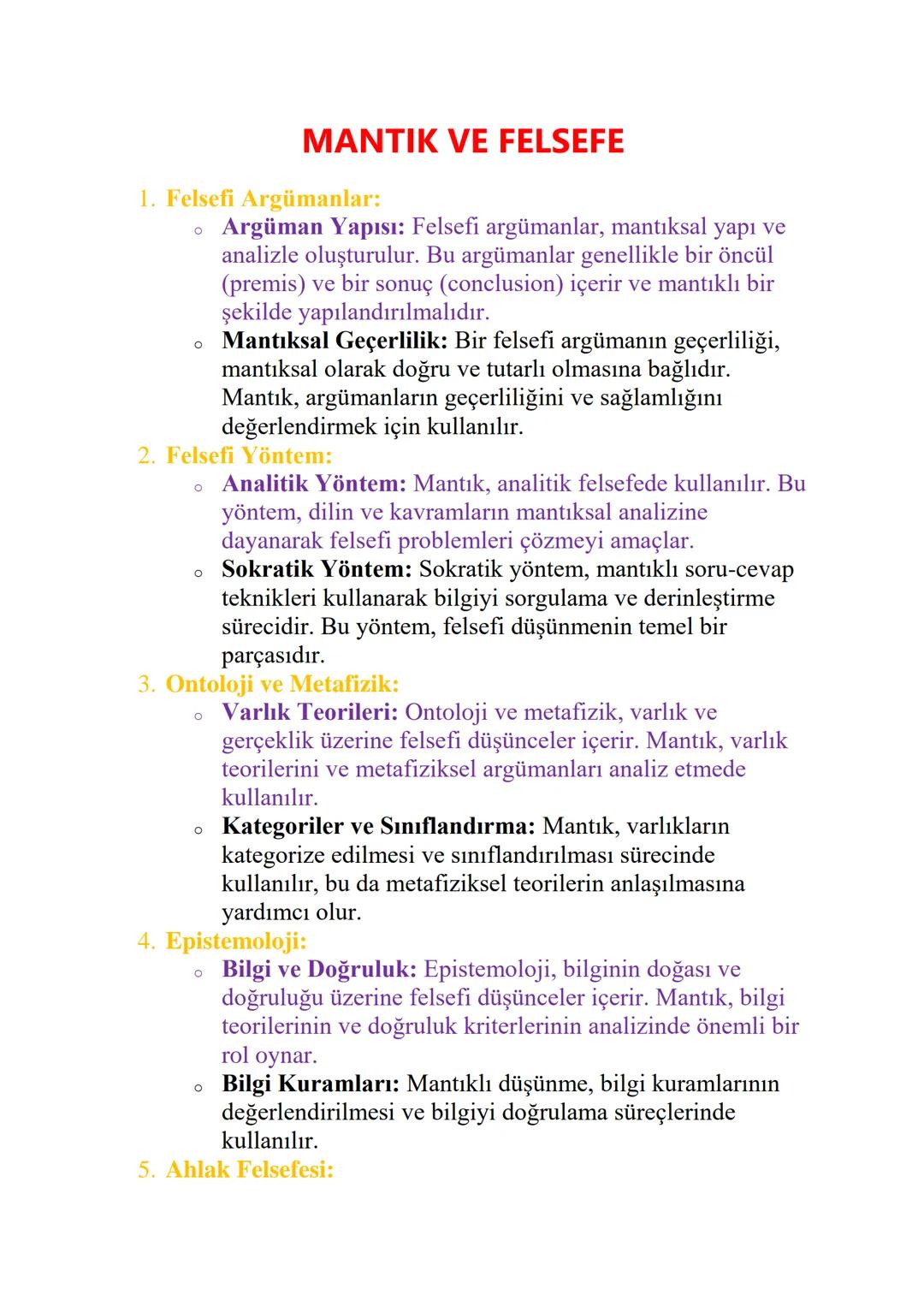 Mantık ve Felsefenin Temelleri - Anahtar Bilgiler ve Kavramlar