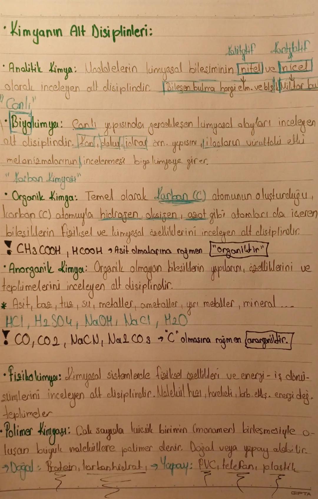 ·Kimyanın Alt Disiplinleri:
„Latifglif Lantiflif
• Analitik Kimya: Maddelerin luimyasal bileşiminin [nitel velnicell
olarak inceleyen all di