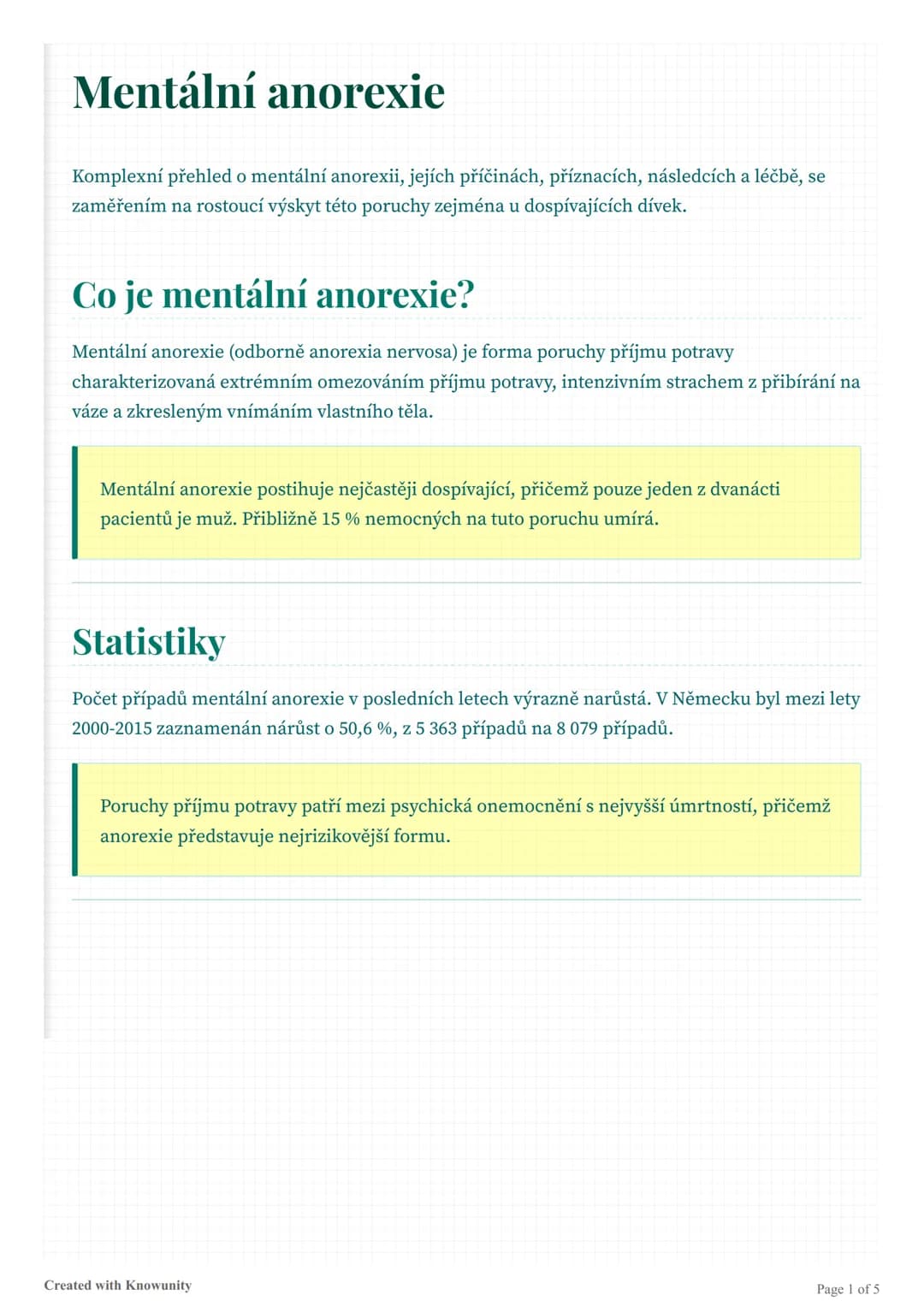 # Mentální anorexie
Komplexní přehled o mentální anorexii, jejích příčinách, příznacích, následcích a léčbě, se
zaměřením na rostoucí výsky
