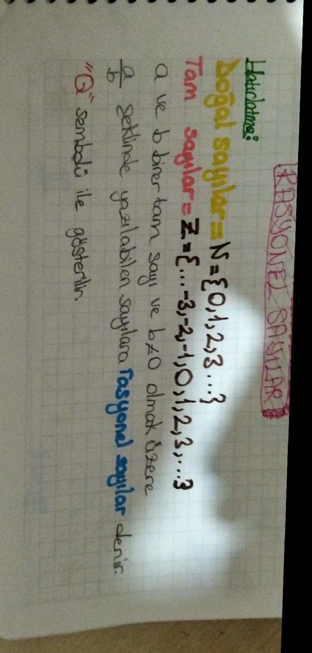 Hatırlatma:
IRASYONEL SAYILAR
Doğal sayılar N={0,1,2,3...?
Tam sayılar = Z={... -3, -2, -1,0,1,2,3,...3
a ve b birer tam sayı ve bz0 olmak ü