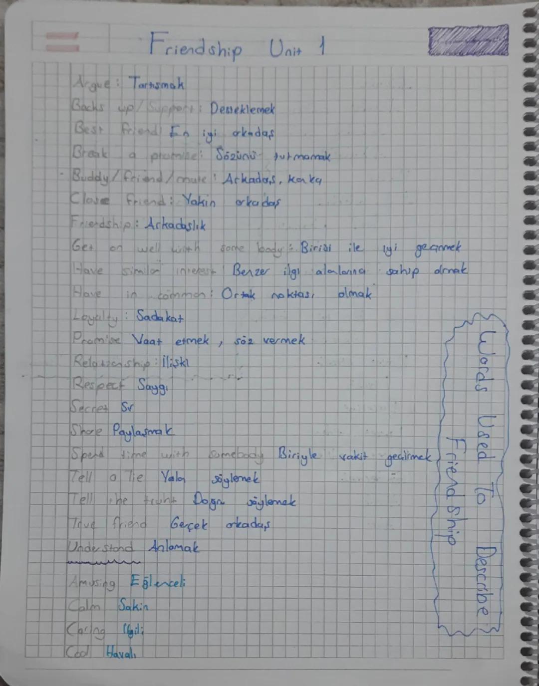 8. İngilizce 1. Ünite Önemli Kelimeler