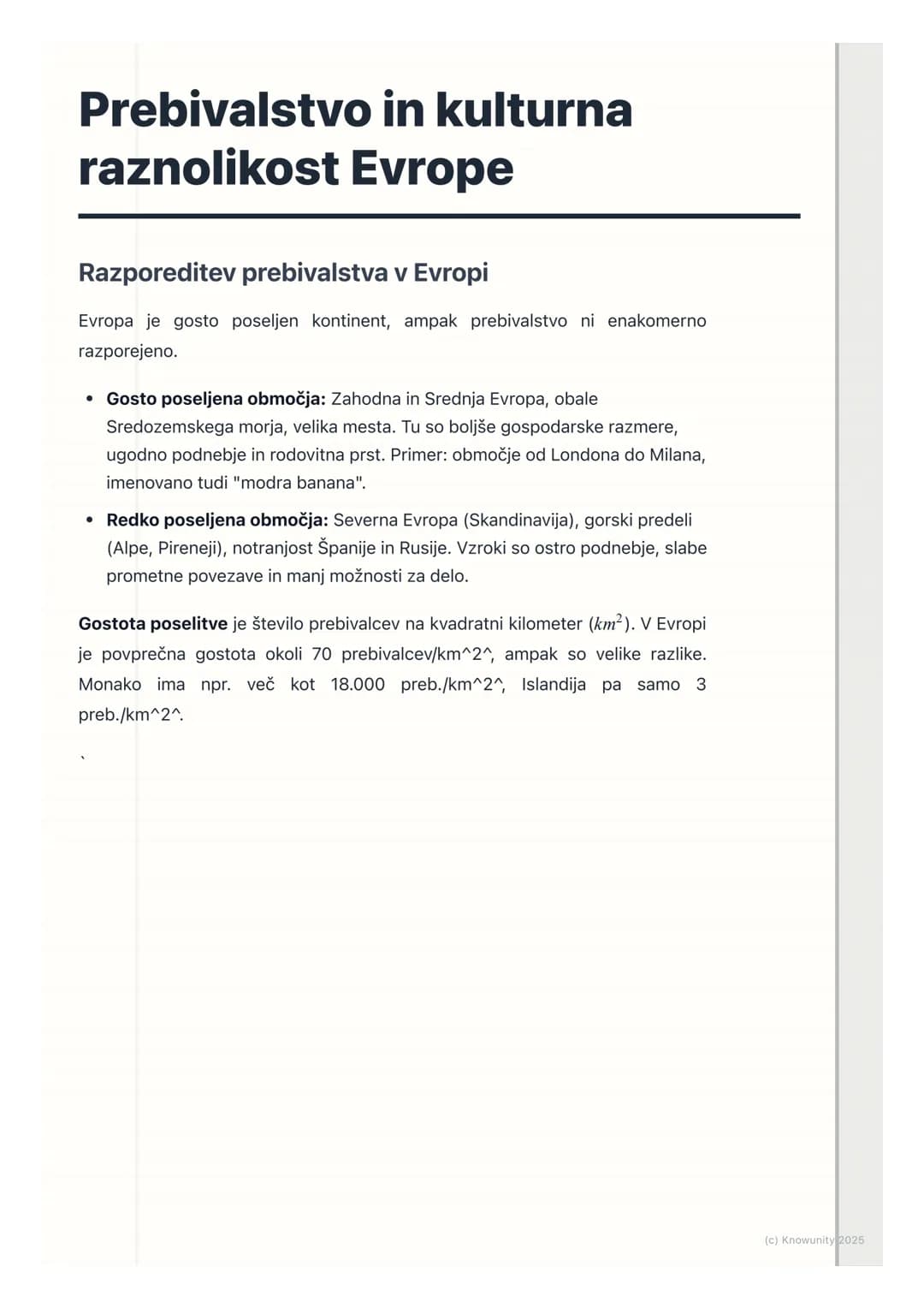 # Prebivalstvo in kulturna
raznolikost Evrope
Razporeditev prebivalstva v Evropi
Evropa je gosto poseljen kontinent, ampak prebivalstvo ni
