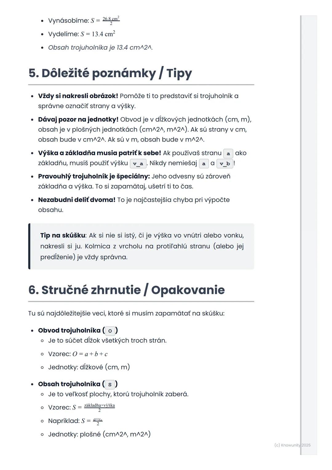 # Obvod a obsah trojuholníka
## 1. Prehľad / Úvod
Dnes sa budeme učiť o trojuholníkoch, čo je super dôležité v
matematike! Trojuholníky sú