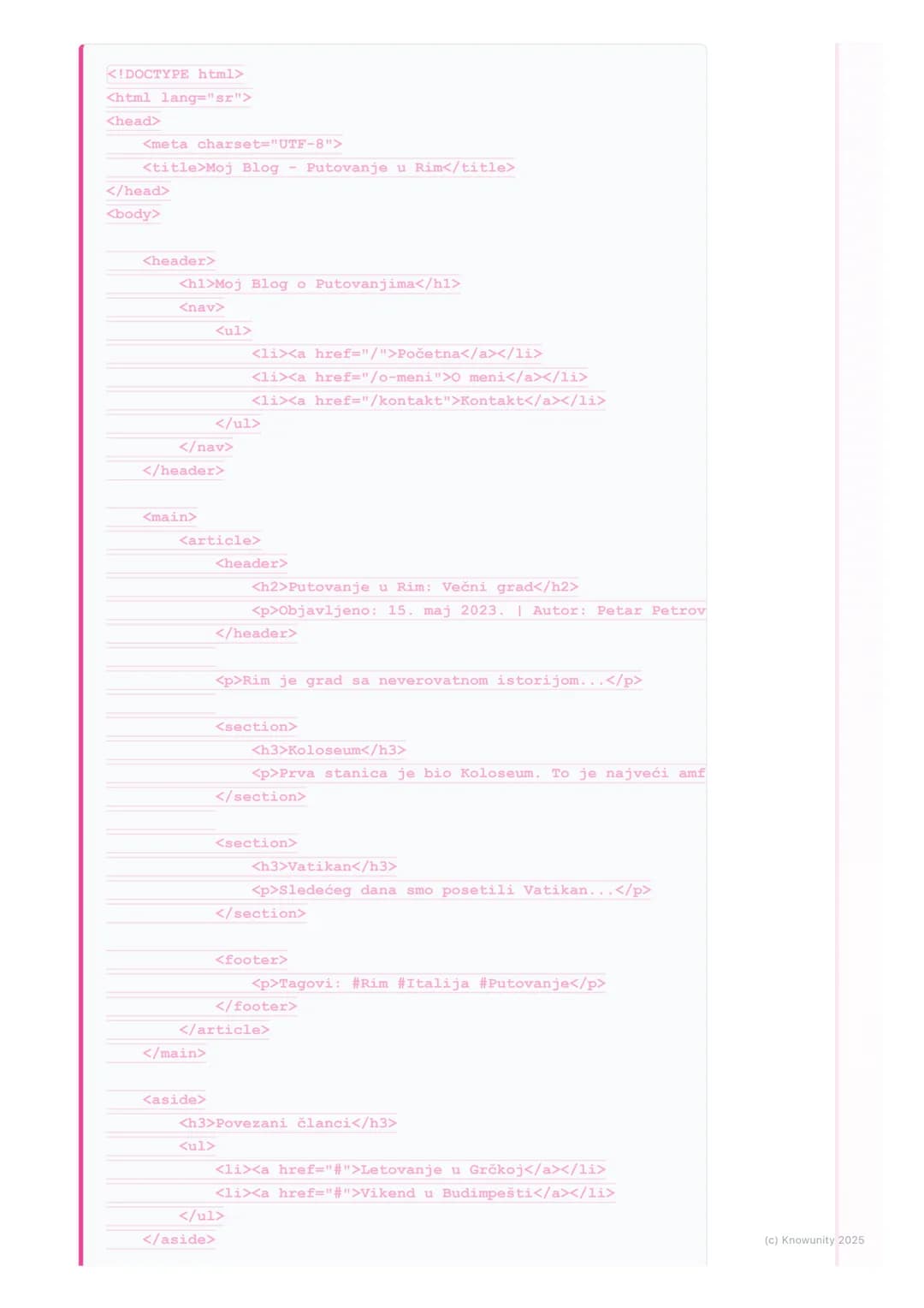 # HTML5-Struktura i
semantika
Uvod u HTML5 semantiku
HTML5 je uveo nove elemente koji pomažu da se bolje opiše struktura veb
stranice. Pre