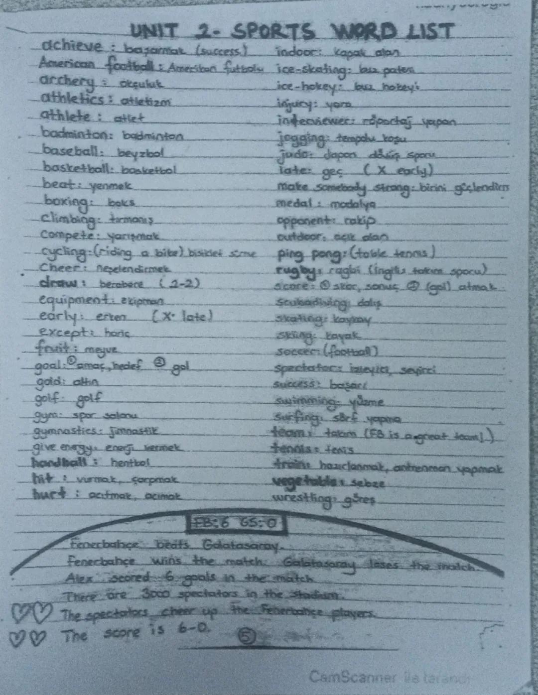 UNIT 2- SPORTS WORD LIST
dchieve başarmak (success)
American football: American futbolu
- archery: okçuluk
athletics: atletizm
- athlete: at