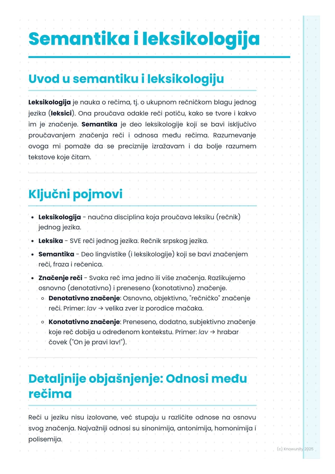 # Semantika i leksikologija
## Uvod u semantiku i leksikologiju
Leksikologija je nauka o rečima, tj. o ukupnom rečničkom blagu jednog
jezi