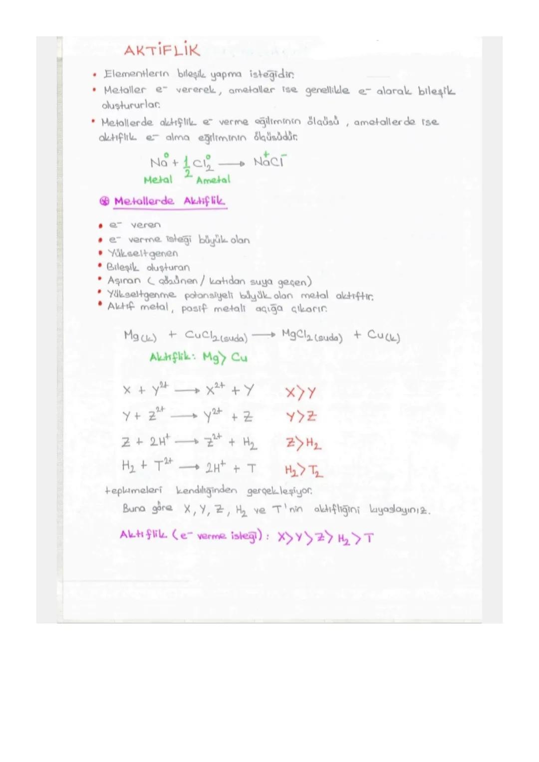 ELEKTROKIMYA
a) REDOKS (INDIRGENME - YÜKSELTGENME)
b) AKTİFLİK
c) PILLER
d) ELEKTROLIZ
Değerlik Bulma Kuralları
1 +1
+2
Lit
Be2+
+3
No+
K+
A