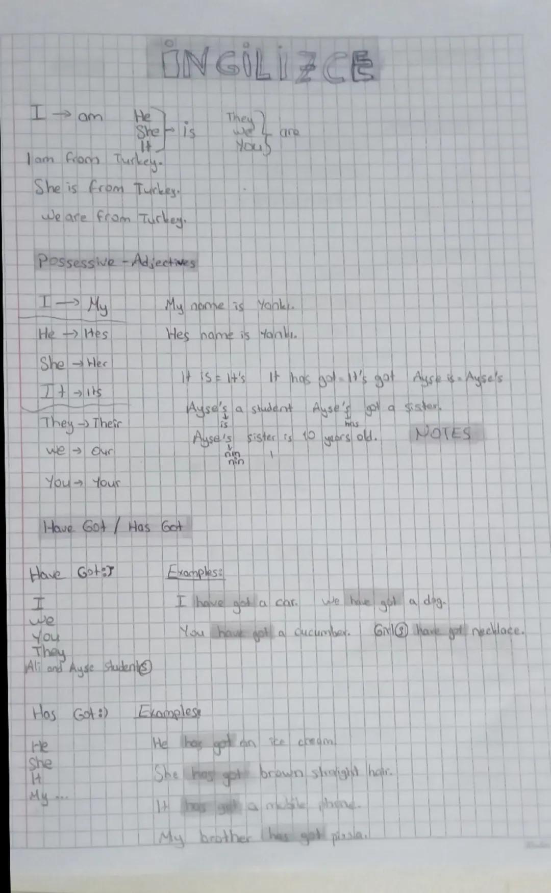 I am
He
She is
İNGİLİZCE
They are
You
I am from Turkey.
She is from Turkey.
We are from Turkey..
Possessive-Adjectives
1 My
My name is Yan