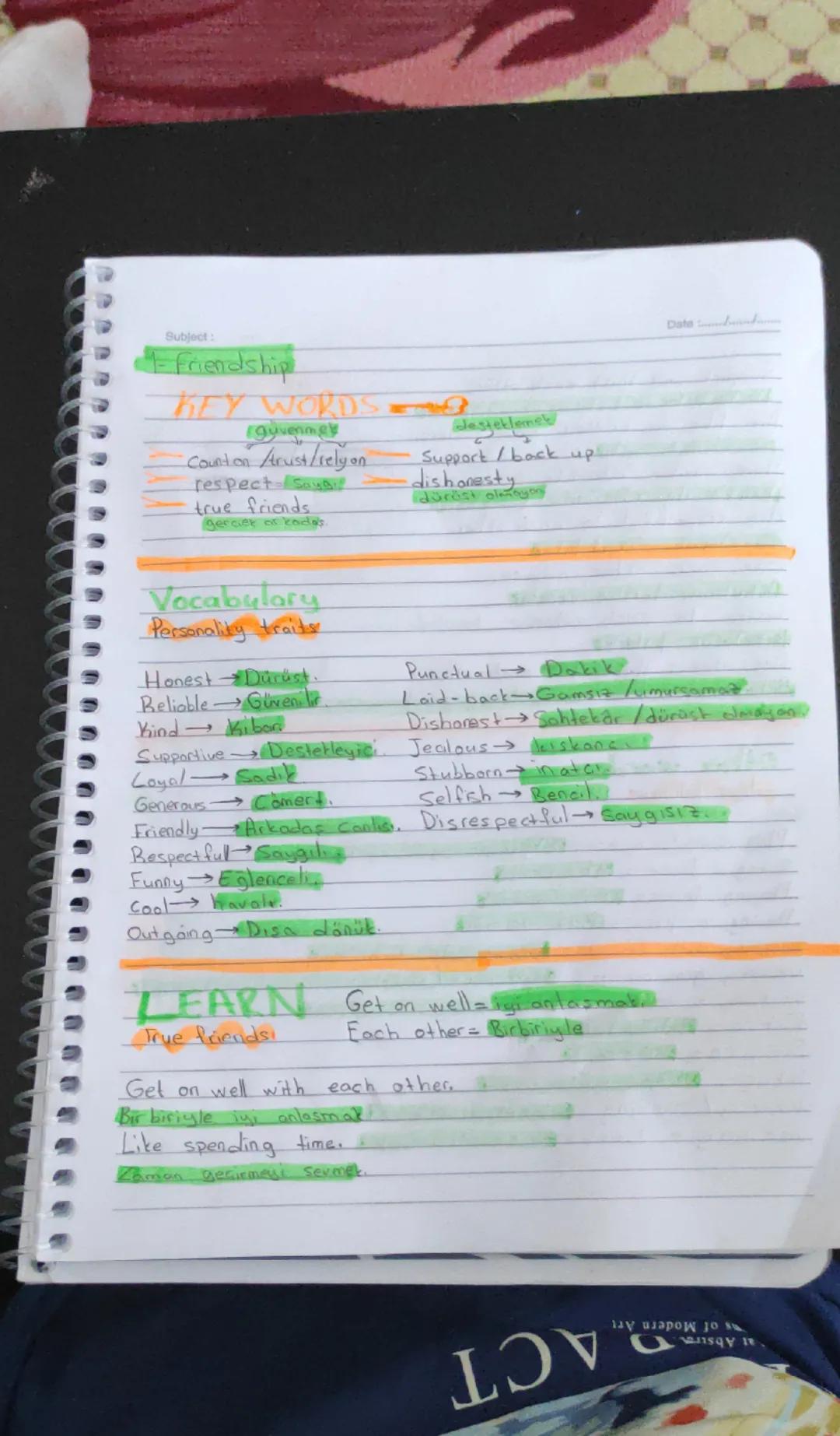 # Subject:
# Friendship
## KEY WORDS
- güvenme - desteklemek
- Count on/trust/relyon - Support /back up
- respect