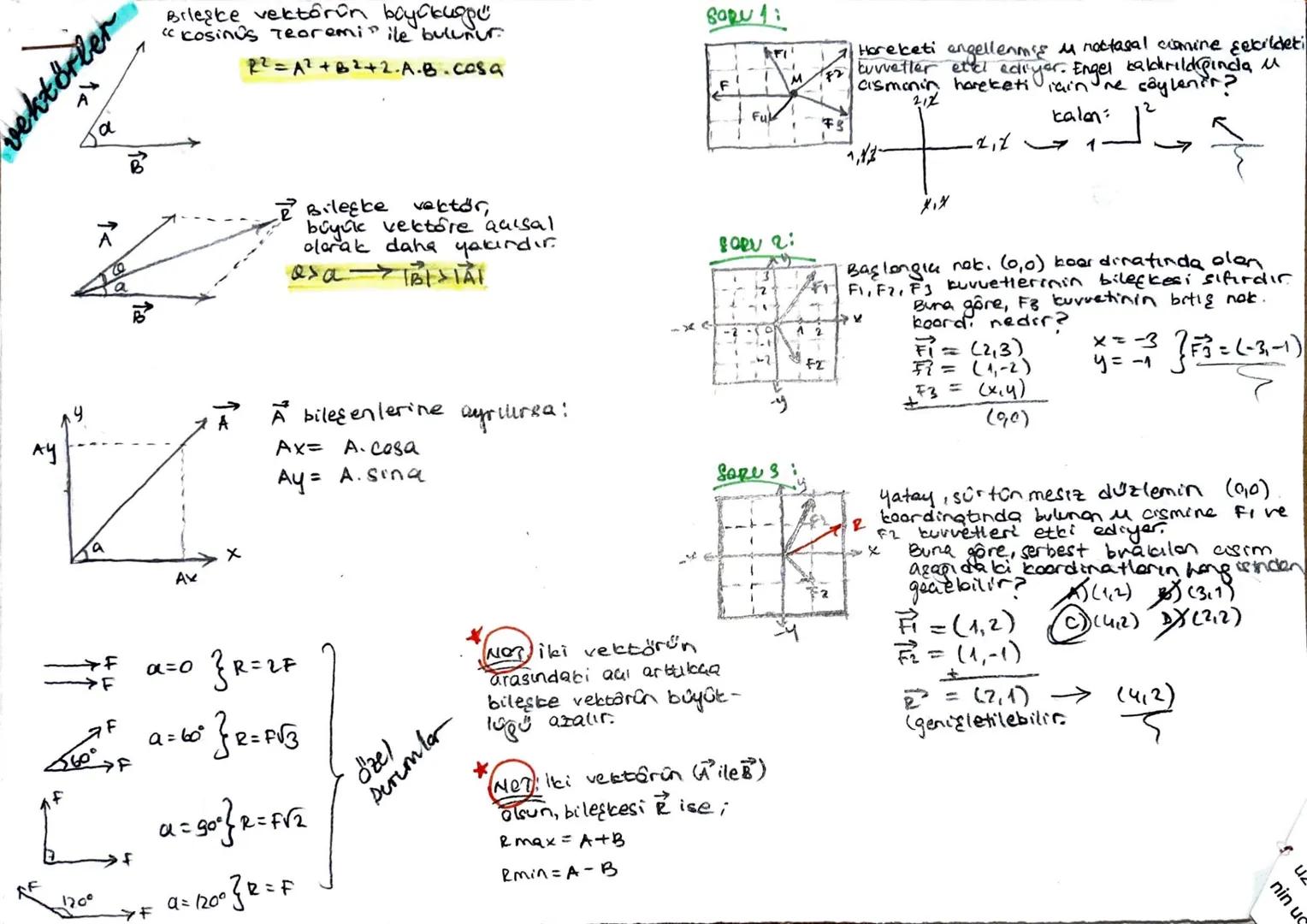 ektörler
a
To
Bileşke vektörün boyukuop
" cosinus Teoremi
Sapu
ile bulunur.
FI
R²=A²+B²+2.A.B.cosa
Bileşke
vektör,
büyük vektore quisal
olar