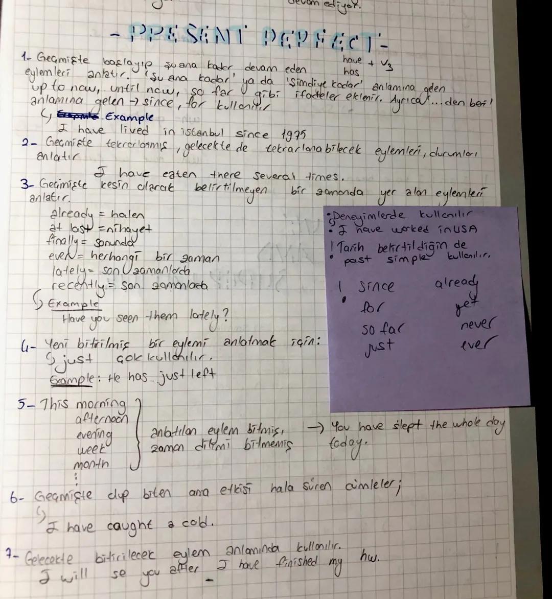 ediyor.
PRESENT PEPE ACT-
1- Geçmişte başlayıp şu ana kader, devam eden
eylemleri anlatır.
"Şu ana kadar'
up to now, until now, so far
anlam