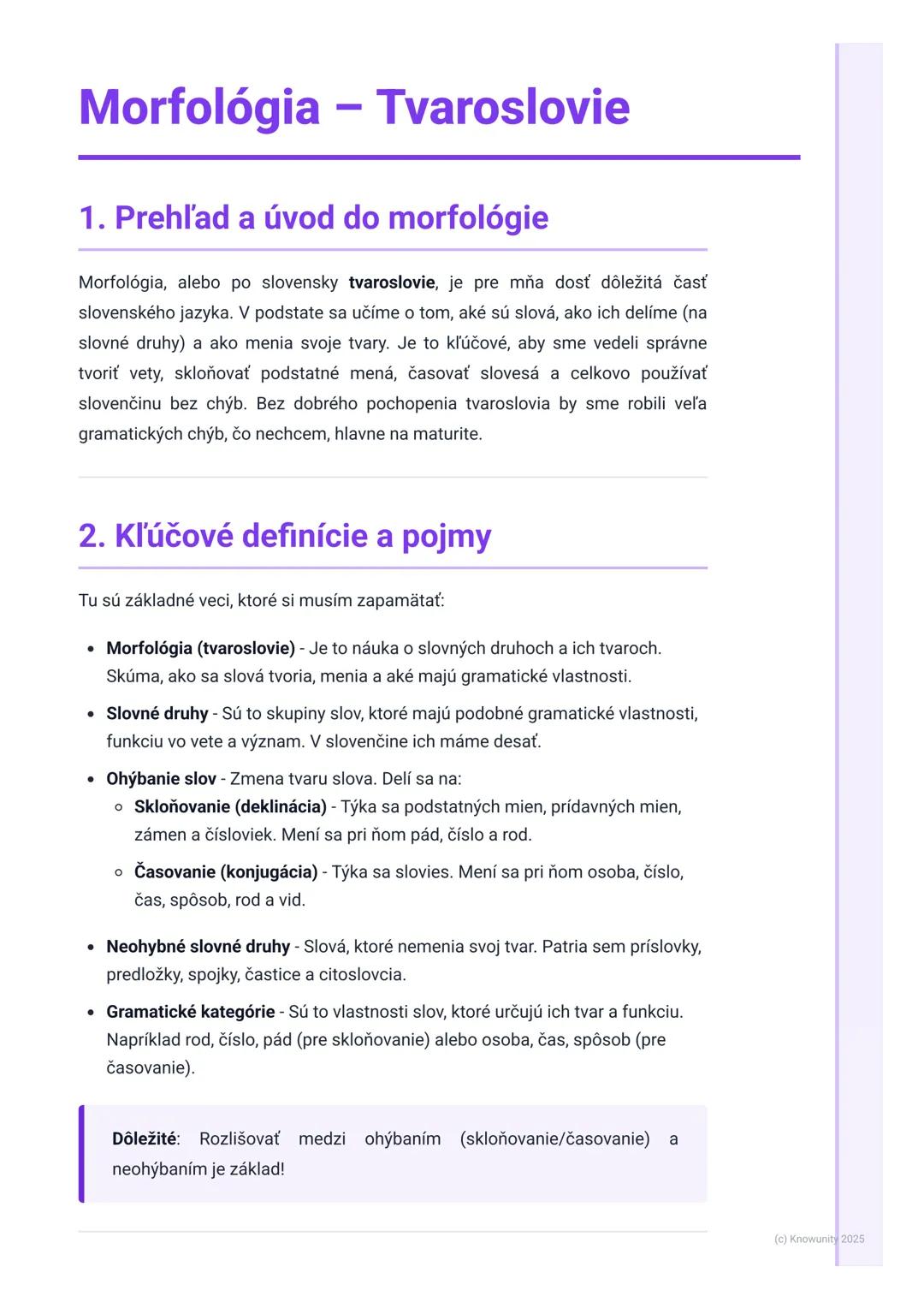 # Morfológia - Tvaroslovie
1. Prehľad a úvod do morfológie
Morfológia, alebo po slovensky tvaroslovie, je pre mňa dosť dôležitá časť
slove