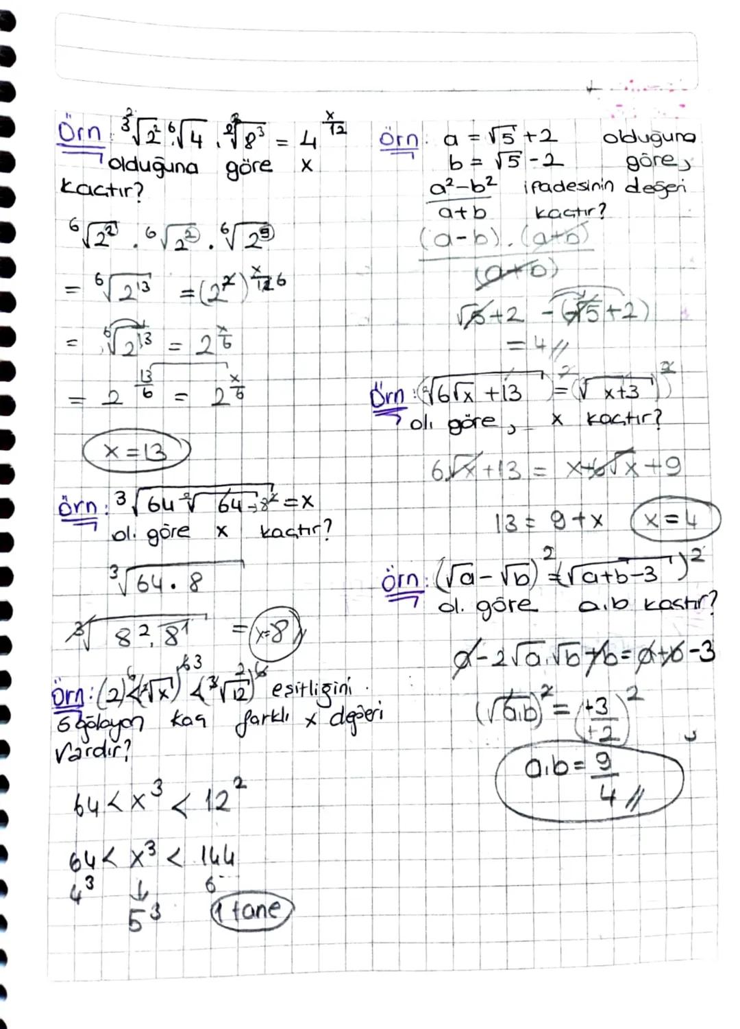Köklü Sayılar
* √a cift 1se icerdeki ayo
seklinde,
2n-a
→ tek ise.
içerdeki GER
şeklinde,
t
Kok değeri Cift. Say!
al
seklinde,
Kök içi
Cift