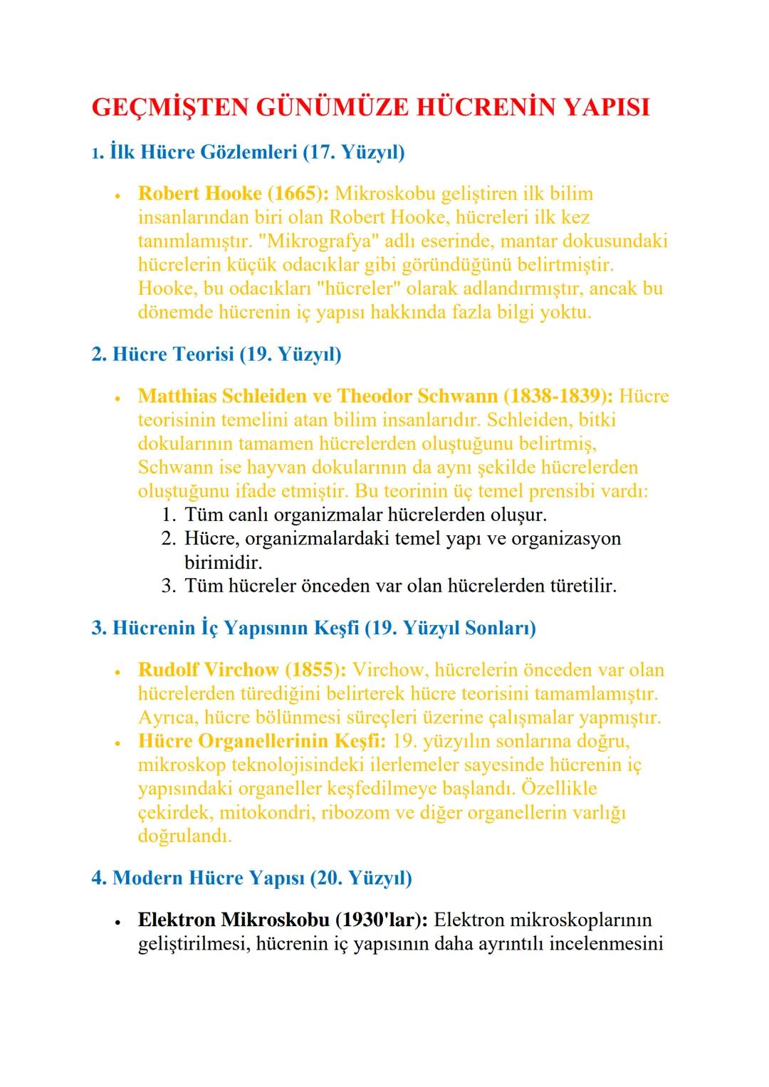 GEÇMİŞTEN GÜNÜMÜZE HÜCRENİN YAPISI
1. İlk Hücre Gözlemleri (17. Yüzyıl)
•
Robert Hooke (1665): Mikroskobu geliştiren ilk bilim
insanlarından