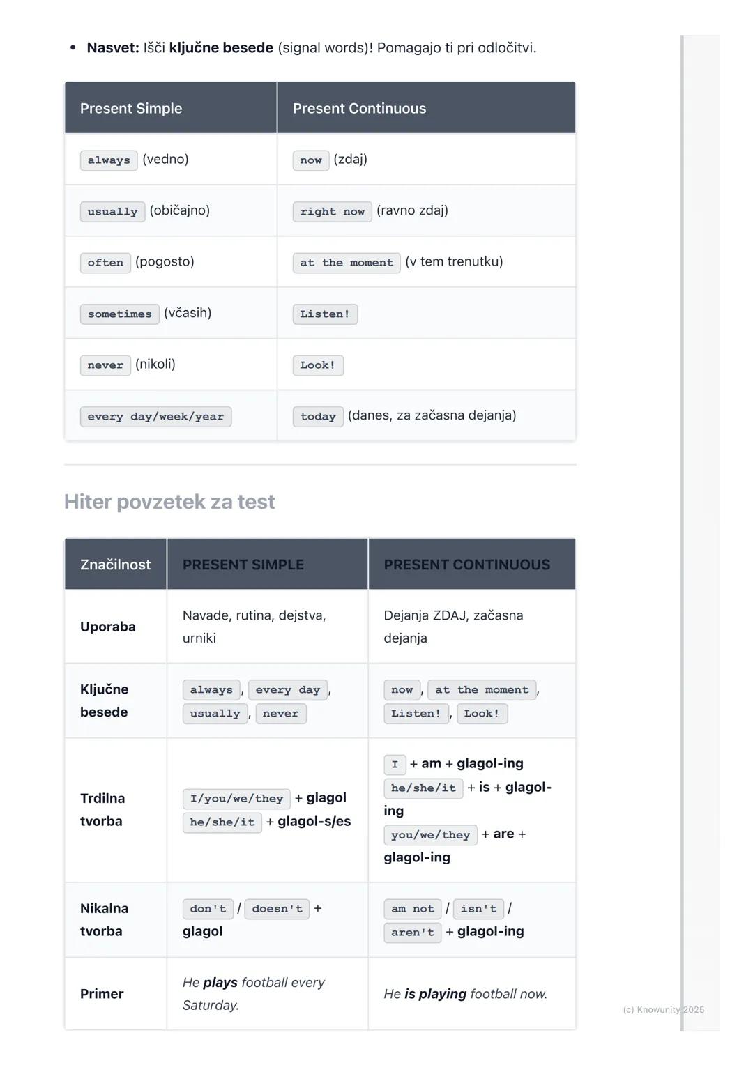 # Sedanjik (Present Simple) in
sedanjik trajni (Present
Continuous)
Pregled sedanjikov: Present Simple in Present
Continuous
To sta dva ča