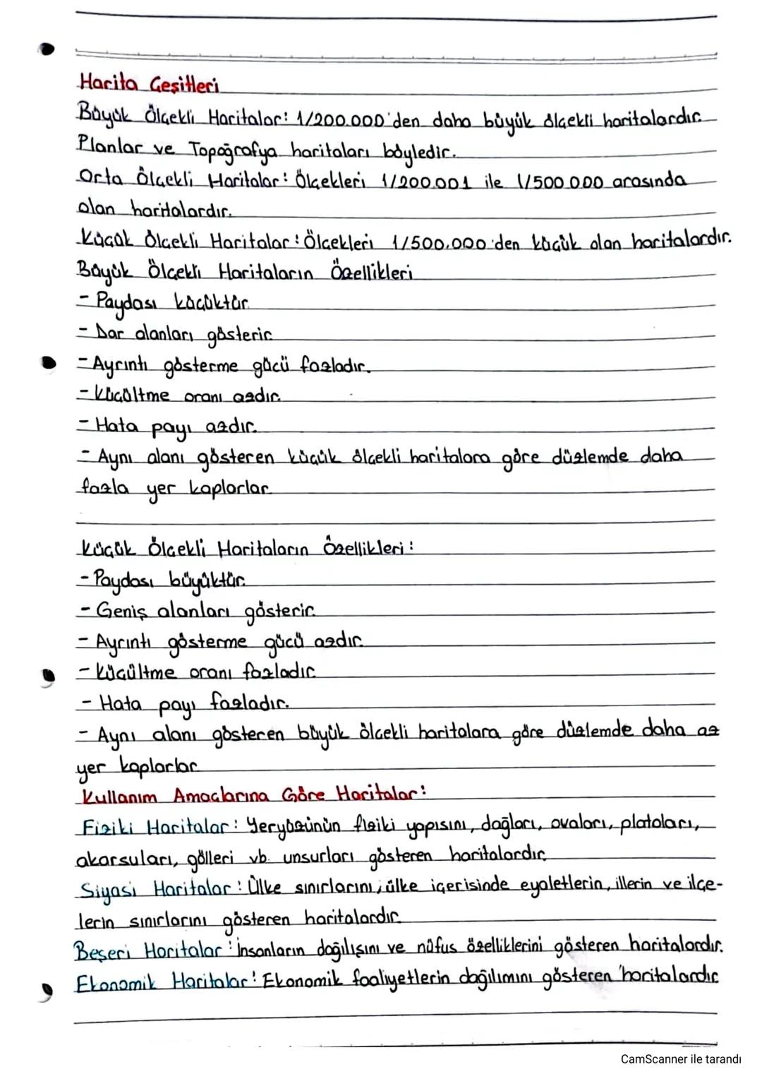 Harita Geşitleri
Büyük Ölçekli Haritalar: 1/200.000'den daha büyük slackli haritalardır.
Planlar ve Topoğrafya haritaları böyledir.
Orta Ölç