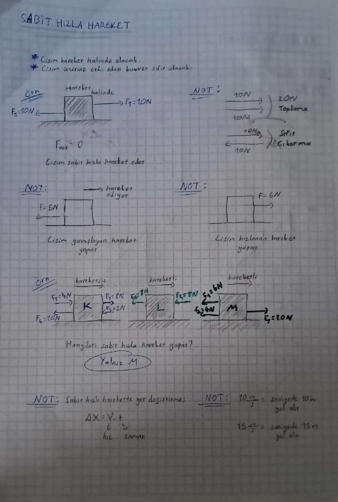 SABIT HIZLA HAREKET
* Cisim hareket halinde olacak.
*Cisim üzerine eth, eden buures sıfır olacak.
rn
Hareket halinde
→F=10N
F210NE
Fires