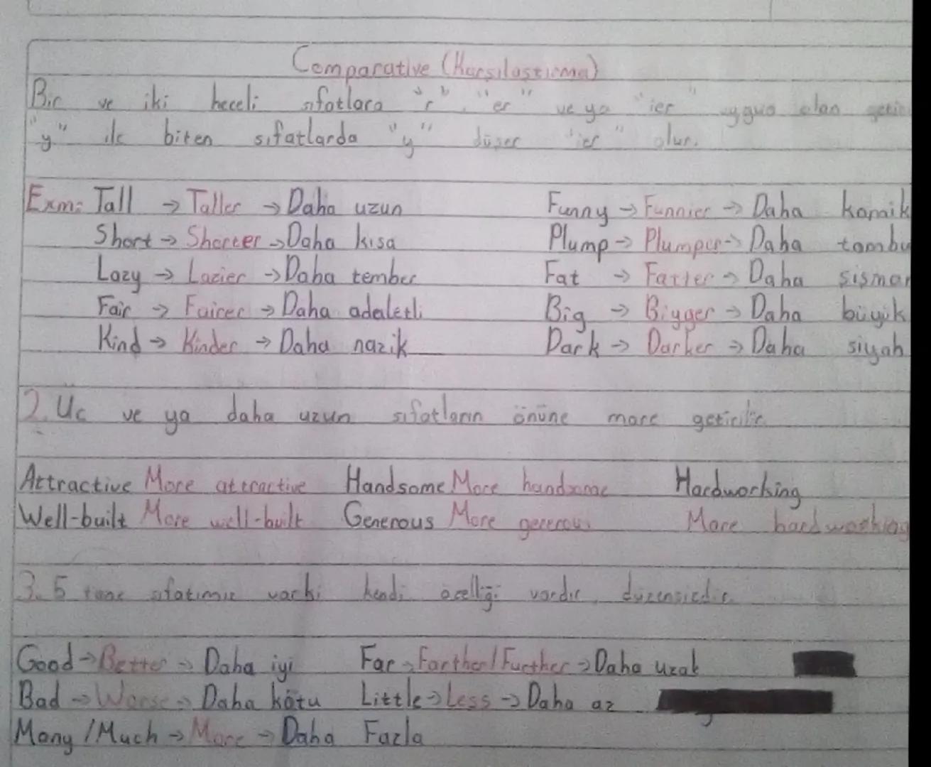 Comparative (Karsilastima)
fatlara
Bi
"
y
ve iki heceli fotlara
le biten sifatlarda
"7
r
er
ve yo
ier
" "
NO
dusec
plur.
Exm: Tall Taller Da