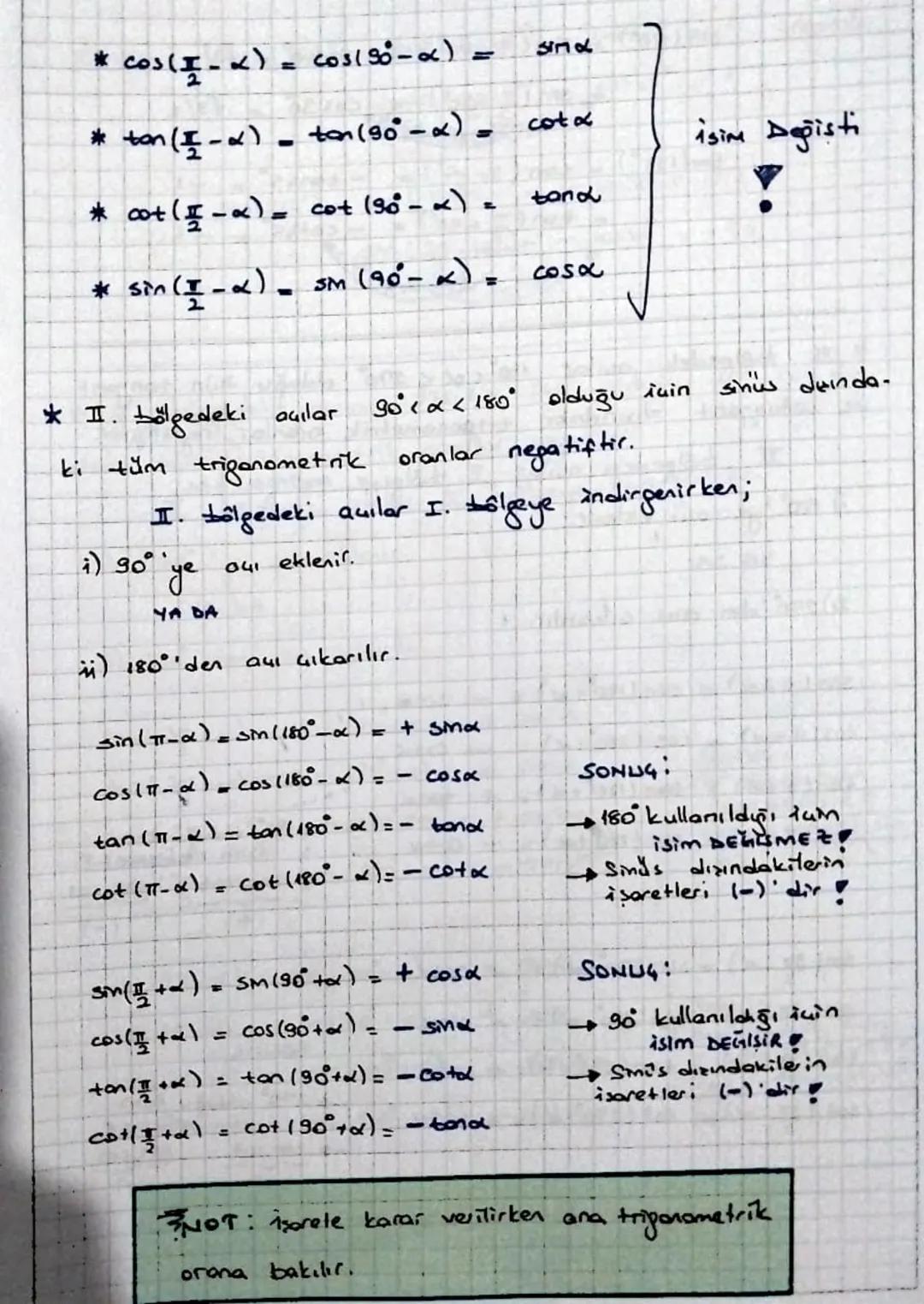 ** Balpelere Göre Trigonometrik fonksiyonların işaretleri.
$
=30°$
I. Balge
Ⅱ. Balge
I. BÖLGE
I. BOLGE
Herkes (+)
Sever (sin +)
COST