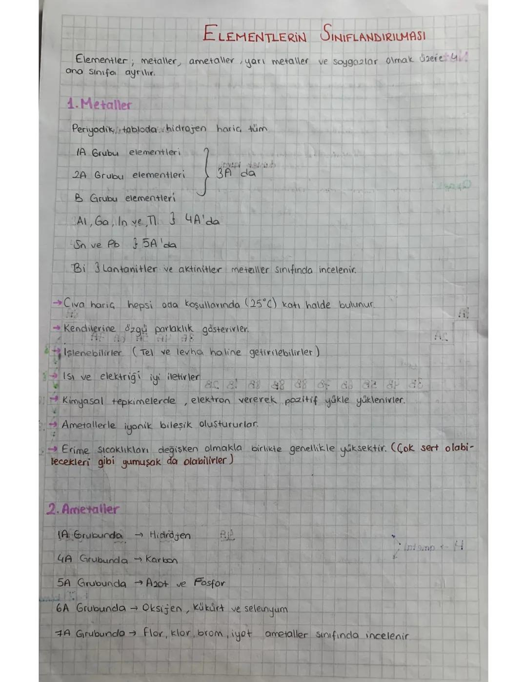 elementlerin sınıflandırılması