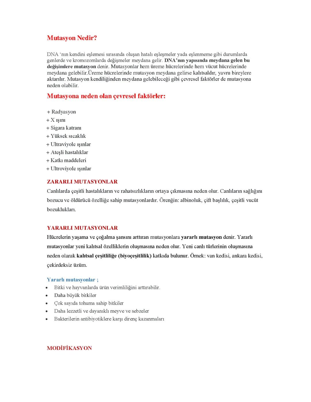 Mutasyon ve Modifikasyon