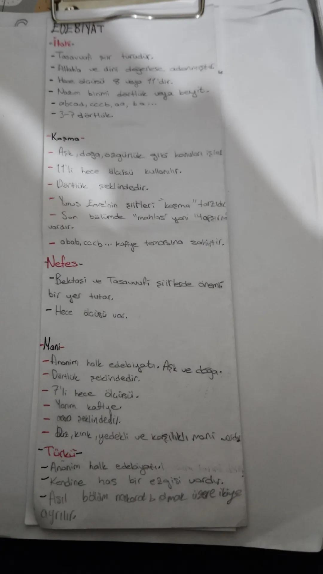 # EDEBİYAT
- **Halk**
- Tasavvuf türüdür.
- Allah'ı ve dini değerler adanmıştır.
- Hece ölçüsü 7'li dir.
- Nazım birimi dörtlük veya beyit.