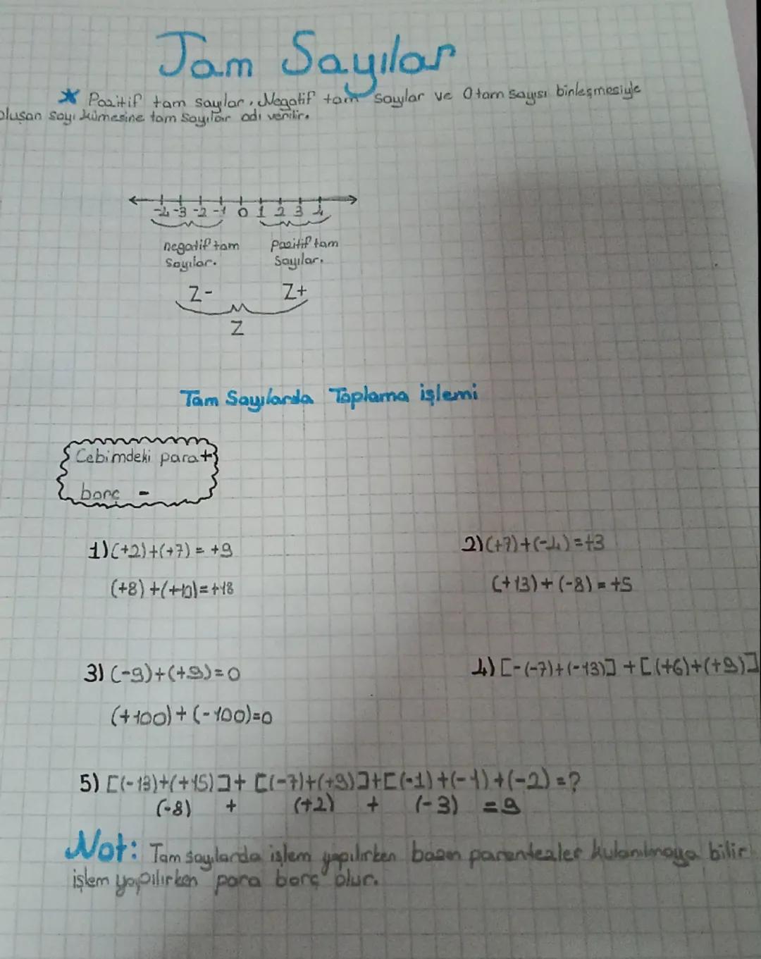 7. Sınıf Matematik: Tam Sayılar Konusu Notları
