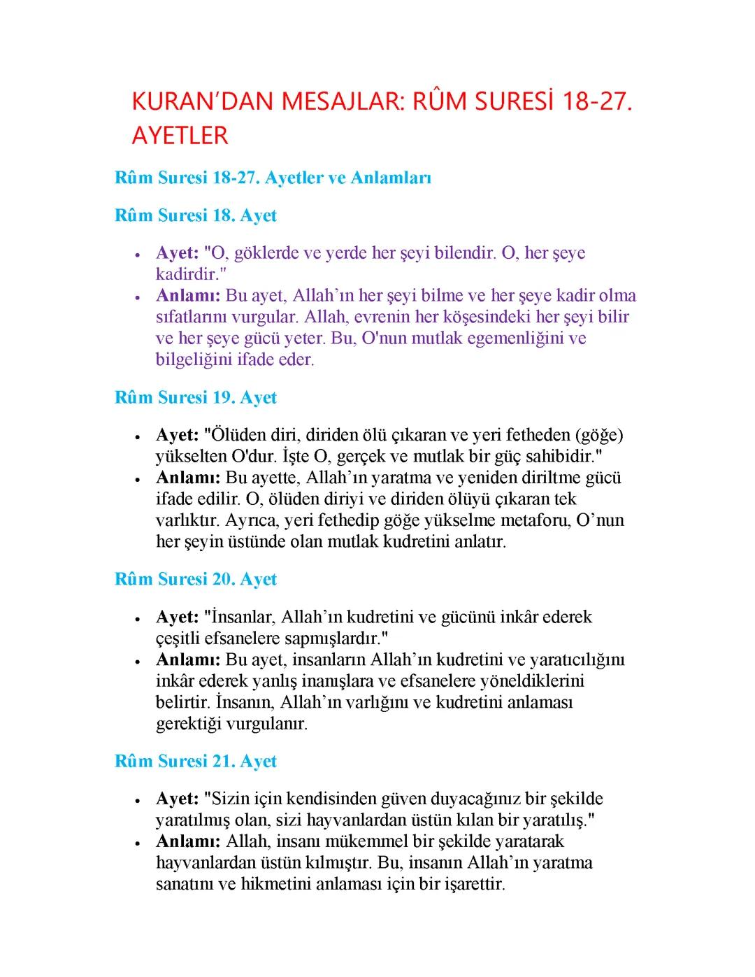 Kuran’dan Mesajlar Rûm Suresi 18-27. Ayetler