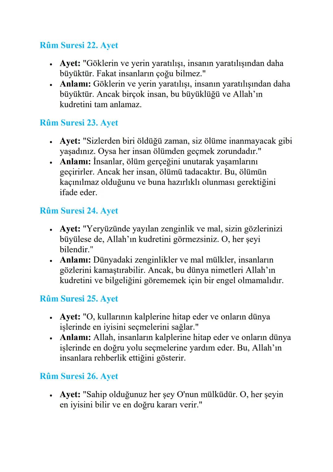 KURAN'DAN MESAJLAR: RÛM SURESİ 18-27.
AYETLER
Rûm Suresi 18-27. Ayetler ve Anlamları
Rûm Suresi 18. Ayet
•
Ayet: "O, göklerde ve yerde her ş