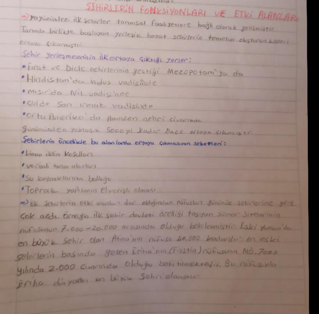 # SEHİRLERİN FONKSİYONLARI VE ETKİ ALANLAR
- yeryüzündeki ilk şehirler tarımsal faaliyetlere bağlı olarak gelişmiştir.
Tarımla birlikte ba