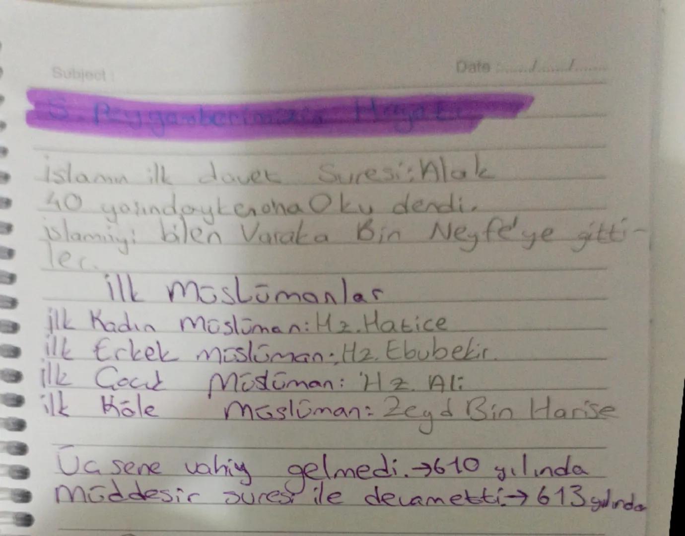 Subject:
Date d
islamın ilk davet Suresi: Alak
40 youındaykenoha Oky dendi.
islamiy: bilen Varaka Bin Neyfe'ye gitti-
Tec
ilk müslümanlar
il