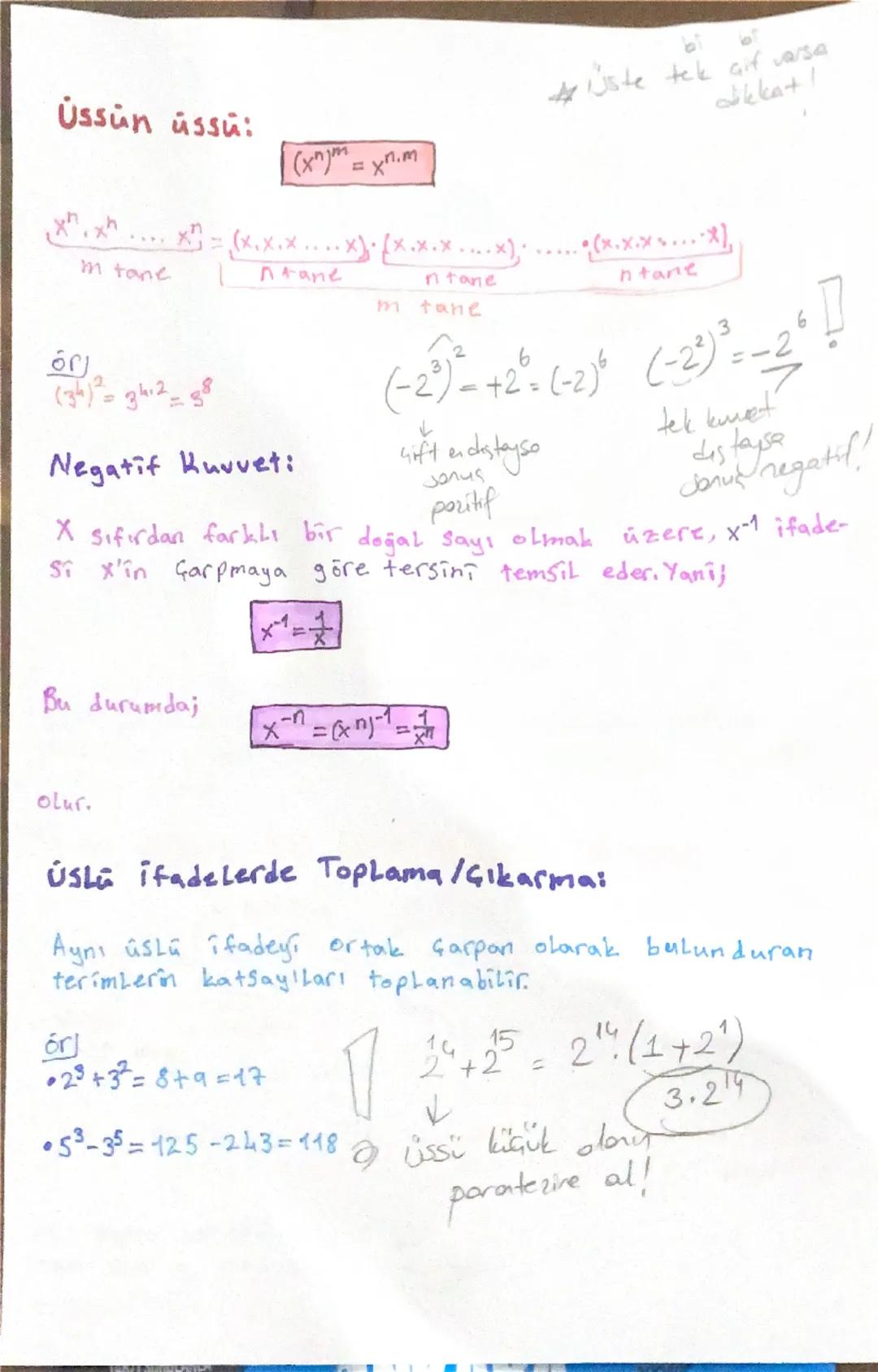 ύ
nif varsa
# ÜSLÜ TFADELER
2
* a bir gerçek Sayı ve n pozitif bir doğal Sayı olmak
üzere, $a^n$ ifadesi n tane a'nın çarpımına eşittir.