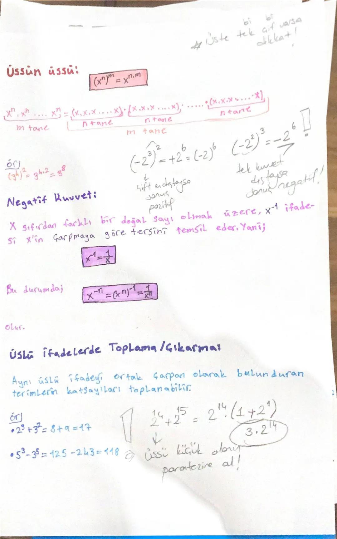 ύ
nif varsa
# ÜSLÜ TFADELER
2
* a bir gerçek Sayı ve n pozitif bir doğal Sayı olmak
üzere, $a^n$ ifadesi n tane a'nın çarpımına eşittir.
